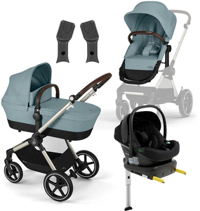 Cybex EOS Lux Duovagn inkl. Beemoo Route Babyskydd & Bas, Sky Blue/Black Stone