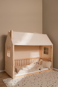Minitude Nordic Mason Hussäng 70x160 & BabyMatex Madrass Soft Plus + Sänghimmel, Natur