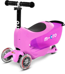 Micro Sparkcykel Med Förvaring Och Tryckstång Mini2go Deluxe Plus, Rosa