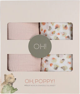 Oh, Poppy! Holly Muslin Filt 2-Pack, Fresh Vanilla/ Powder Pink