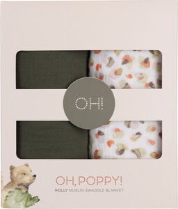 Oh, Poppy! Holly Muslin Filt 2-Pack, Fresh Vanilla/ Forest Green