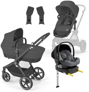 Cybex EOS Lux Duovagn inkl. Beemoo Route Babyskydd & Bas, Moon Black/Mineral Grey