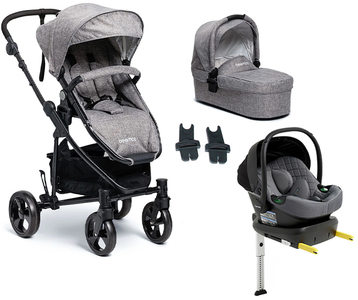 Beemoo Flexi Travel 3 Duovagn Inkl. Beemoo Route i-Size Babyskydd & Bas, Grey Melange/Mineral Grey