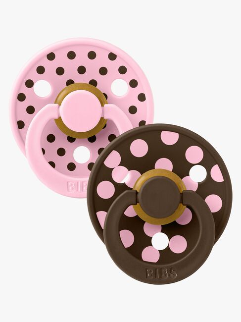 BIBS Studio Colour Polka Napp 2-Pack Latex Stl 1, Baby Pink/Mocha