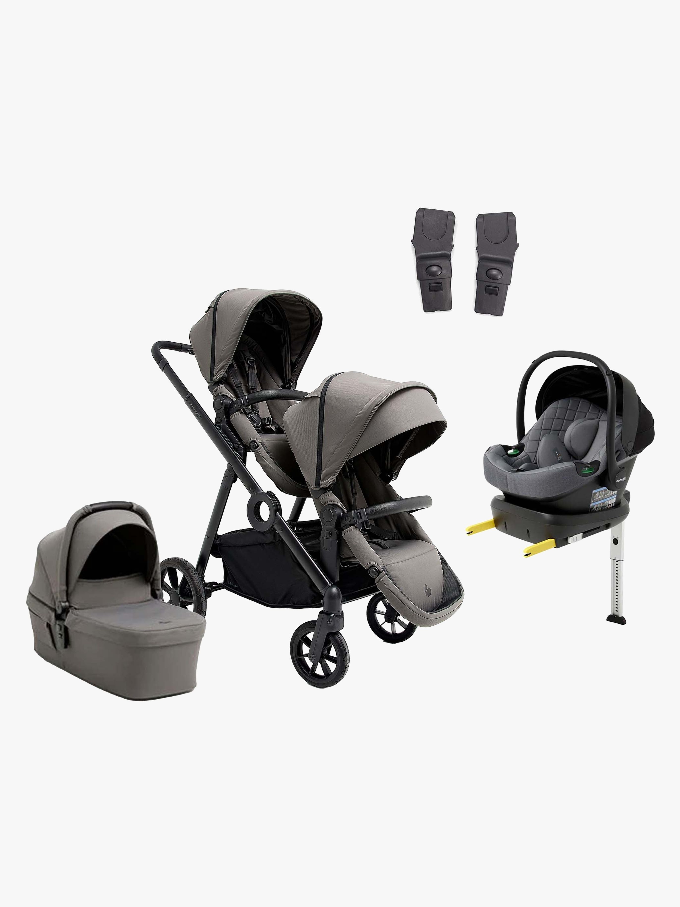 Beemoo Pro Multi 2 Syskonvagn Inkl. Route i-Size Babyskydd &  Bas, Mocha Grey/Mineral Grey