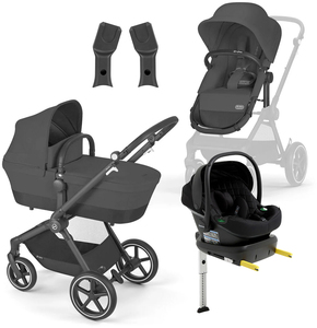 Cybex EOS Lux Duovagn inkl. Beemoo Route Babyskydd & Bas, Moon Black/Black Stone