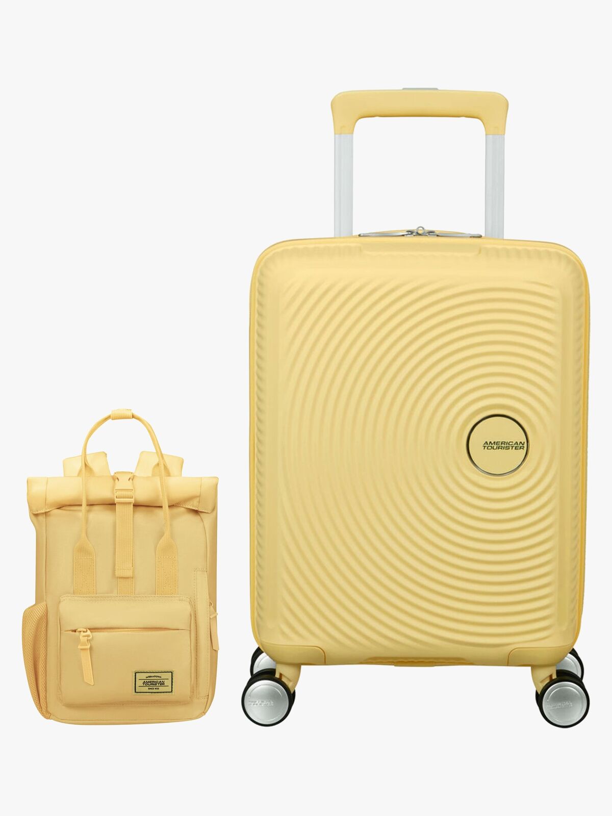 American Tourister Soundbox Mini Resväska 22L & Urban Groove City Ryggsäck 7L, Pastel Yellow