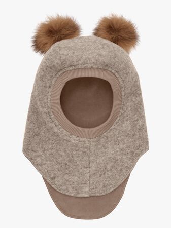 Huttelihut Balaklava Merinoull med Pompoms, Camel Melange