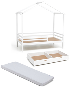 Minitude Nordic Jaxson Hussäng 70 x 140 & BabyMatex Madrass Soft Plus + Sänglåda, Vit
