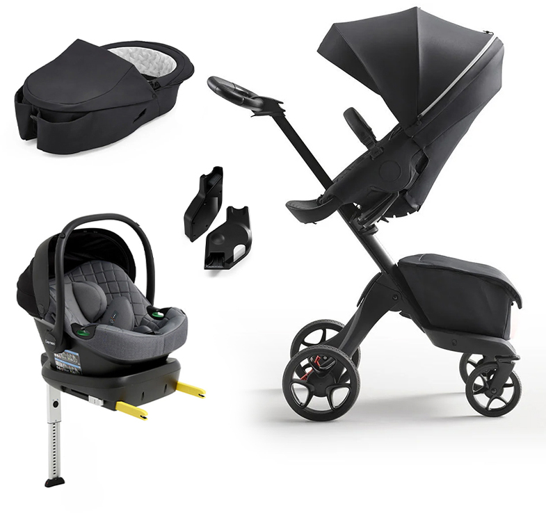 Stokke Xplory X Duovagn inkl. Beemoo Route Babyskydd &  Bas Rich Black/Mineral Grey