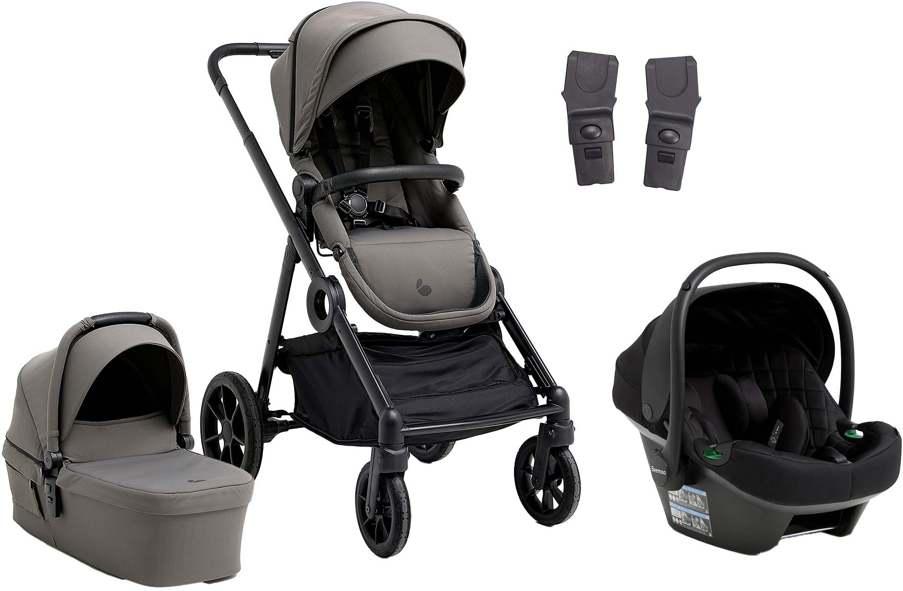 Beemoo Pro Multi 2 Duovagn Inkl. Route i-Size Babyskydd, Mocha Grey/Black Stone