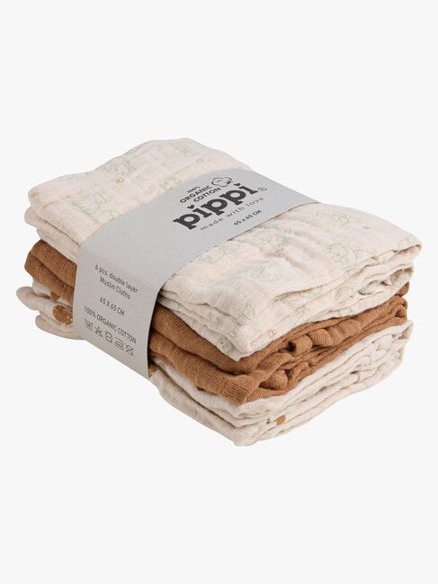 Pippi Muslinfiltar 6-Pack, Almond
