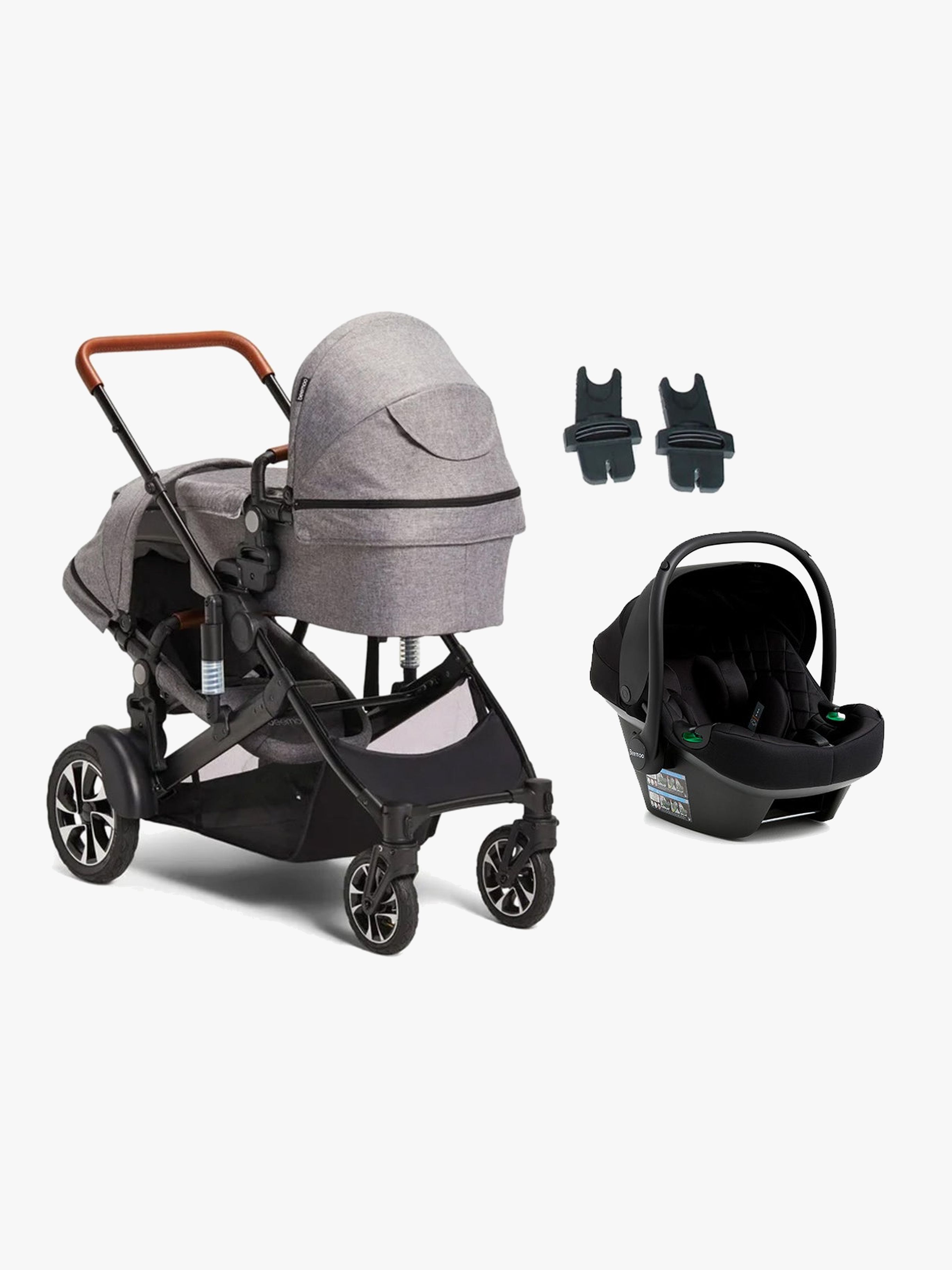 Beemoo Maxi 4 Twin Syskonvagn Inkl. Beemoo Route i-Size Babyskydd, Grey/Black Stone