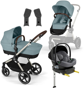 Cybex EOS Lux Duovagn inkl. Beemoo Route Babyskydd & Bas, Sky Blue/Mineral Grey