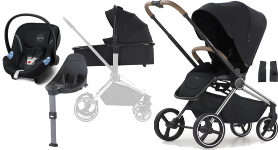 Crescent Ultra Duovagn inkl. Cybex Aton M Babyskydd, Black/Brown Chrome