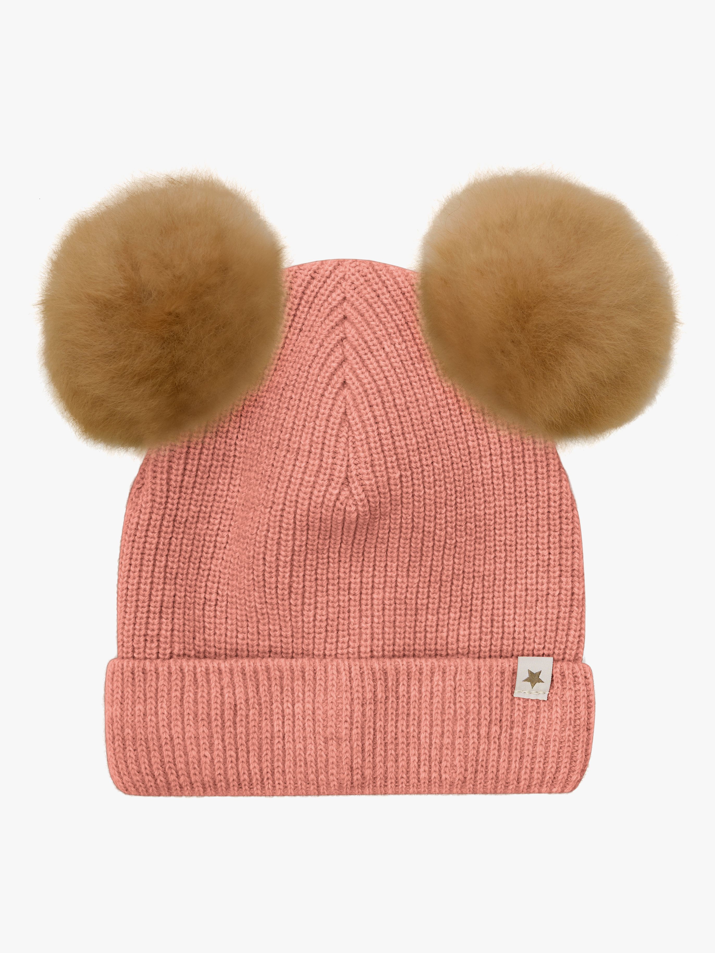Huttelihut Mössa Merinoull med Pompoms Alpacka, Burlwood, 48
