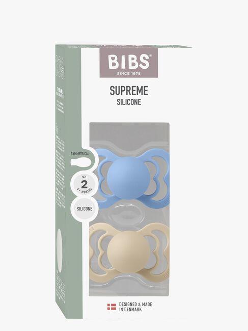 BIBS Supreme Napp 2-Pack Silikon Stl 2 Symmetrisk, Vanilla/Sky Blue