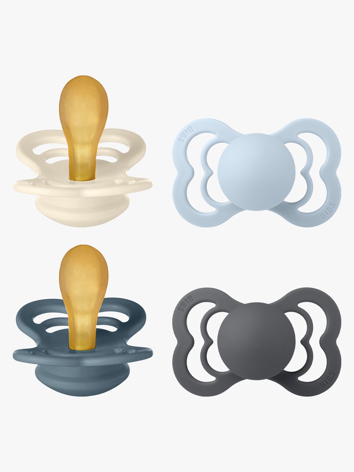 BIBS Supreme Napp 4-Pack Latex Stl 2, Ivory/Baby Blue/Petrol/Iron