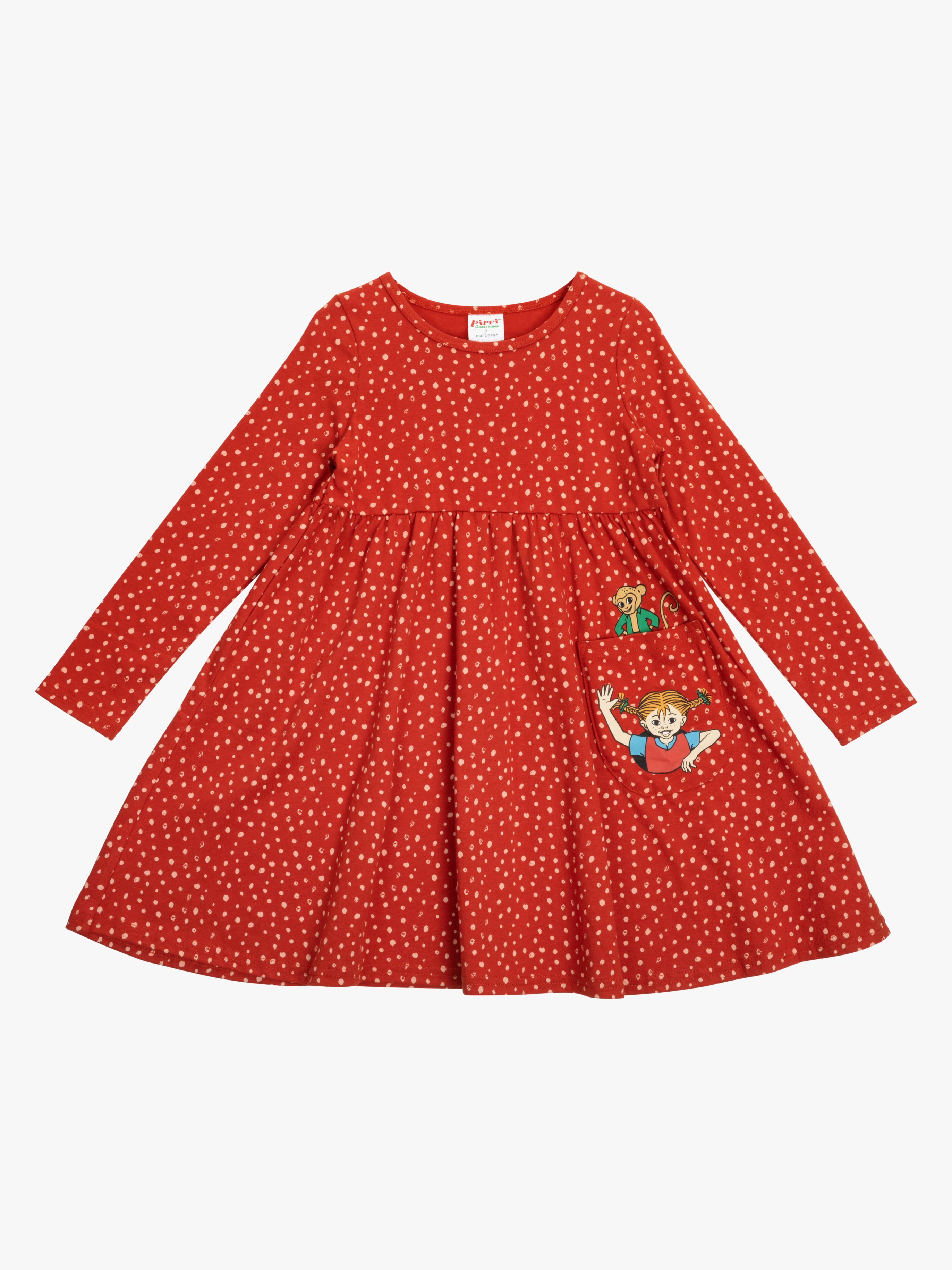 Pippi Långstrump Prick Klänning X Martinex, Röd/Rosa, 104