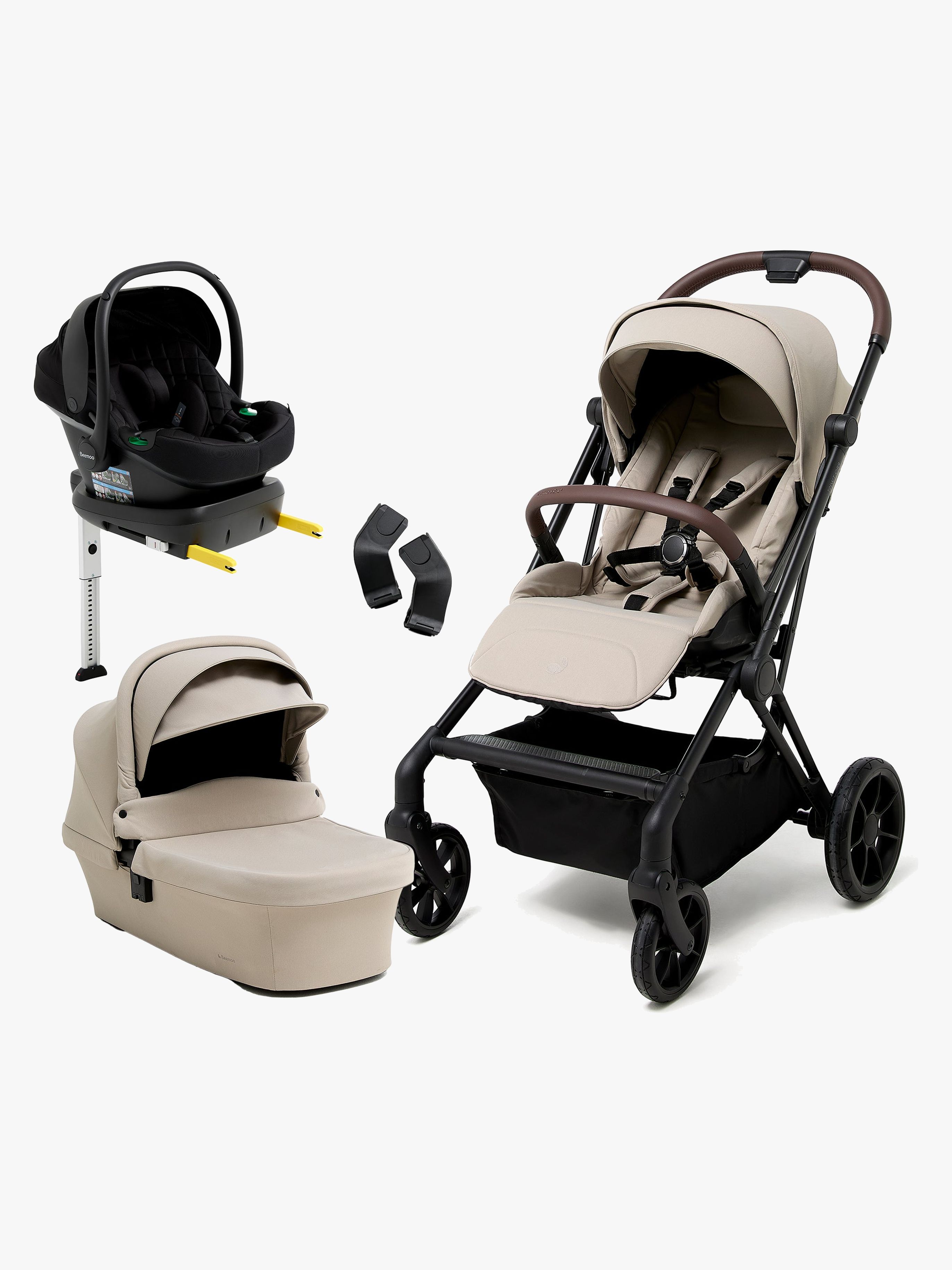 Beemoo Pro Twist Duovagn Inkl. Beemoo Route Babyskydd &  Bas, Latte Beige/Black Stone