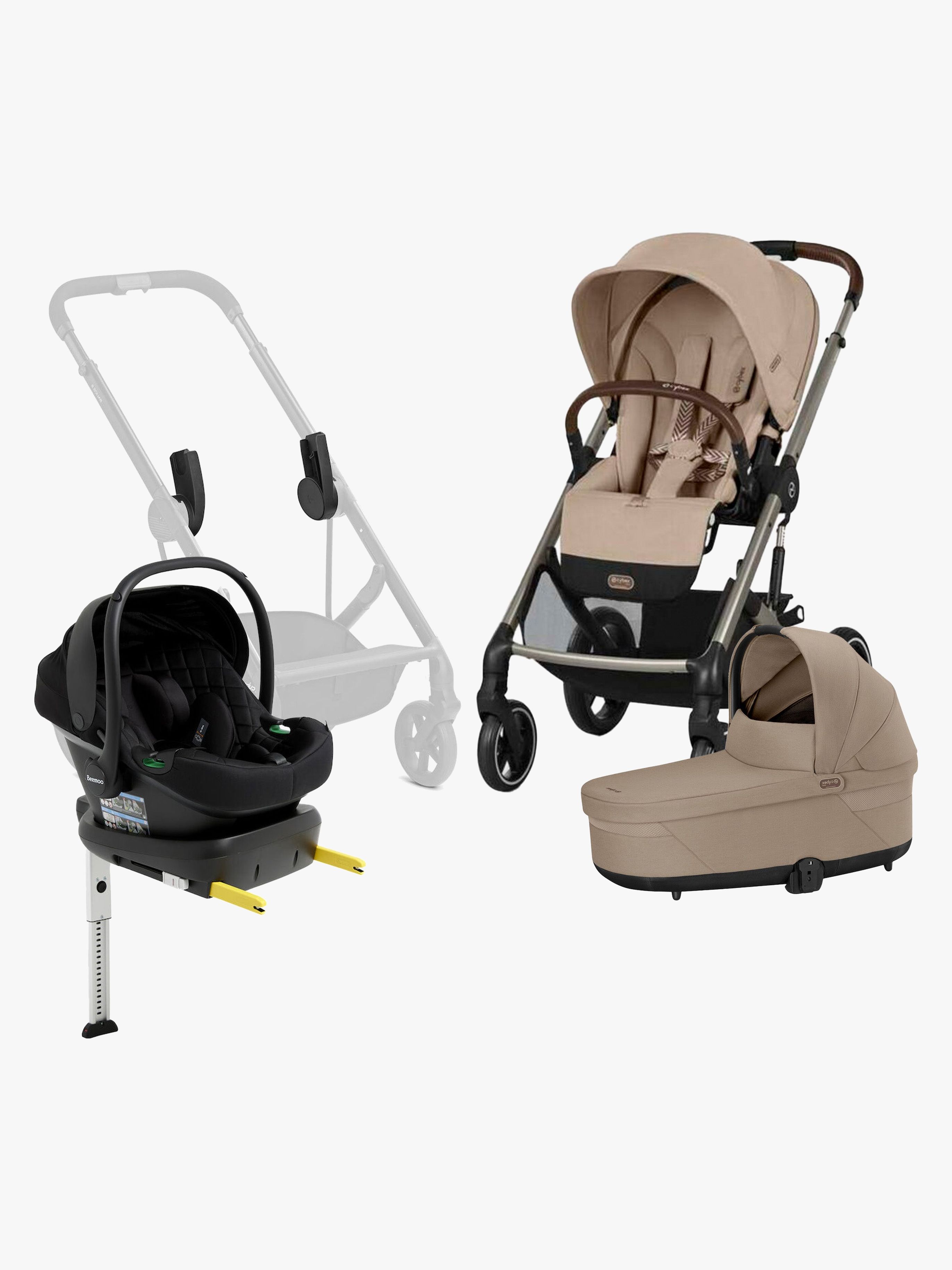 Cybex BALIOS S Lux Duovagn inkl. Beemoo Route i-Size &  Bas, Almond Beige/Black Stone