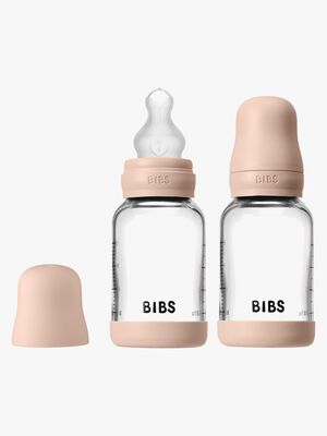BIBS Slow Flow Glas Nappflaska Silikon 2-Pack 120 ml, Blush