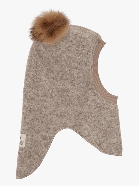 Huttelihut Balaklava Merinoull med Pompoms, Camel Melange