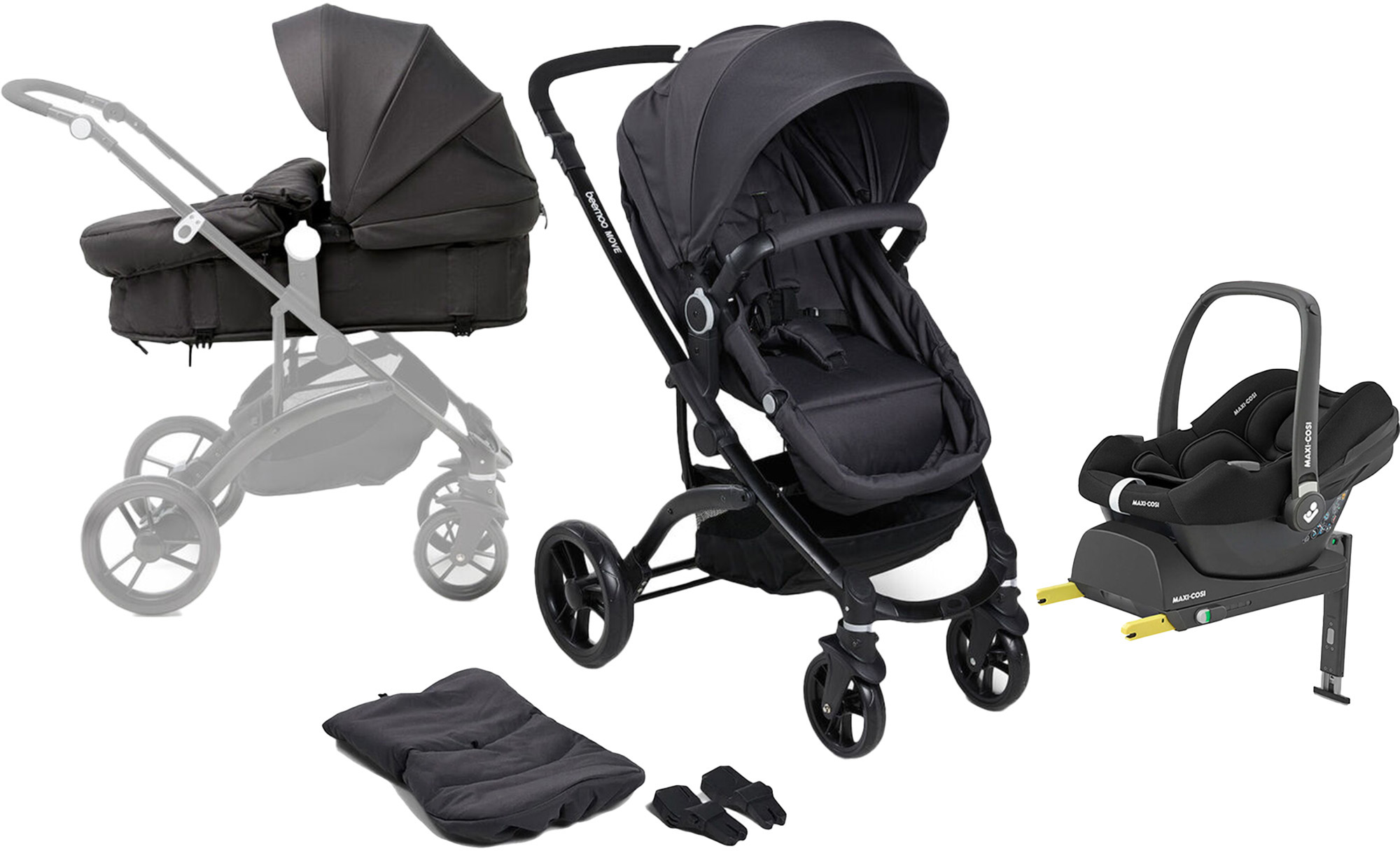 Beemoo Move 2-in-1 Kombivagn Inkl. Maxi-Cosi CabrioFix Babyskydd &  Bas Asphalt