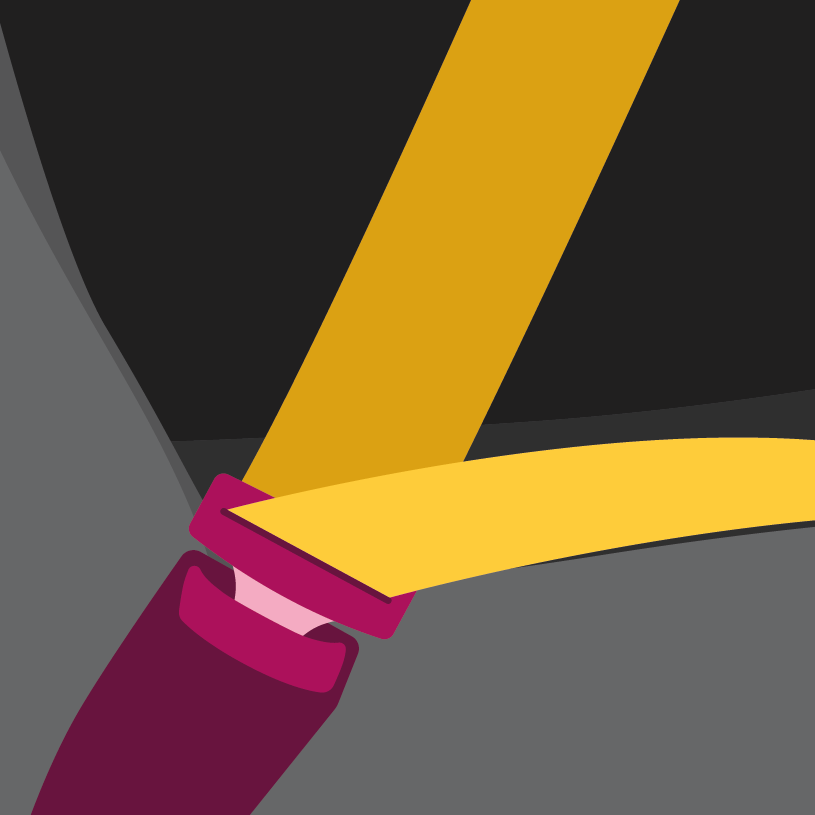 Illustration av ett bilbälte som är inkopplat mot en grå bakgrund.