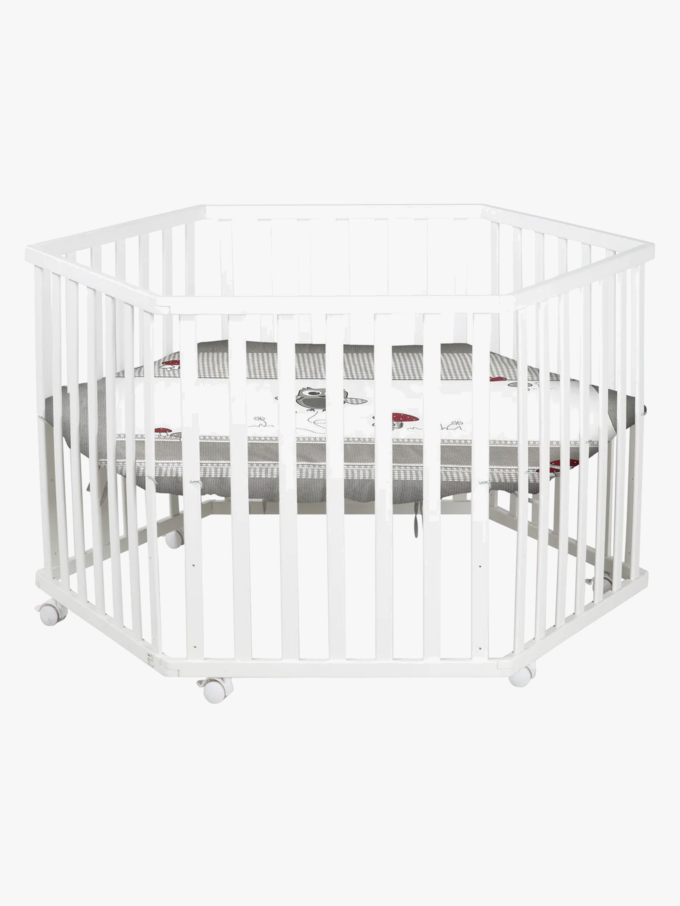 Roba Hexagon Lekhage med Hjul, Adam & Owl White