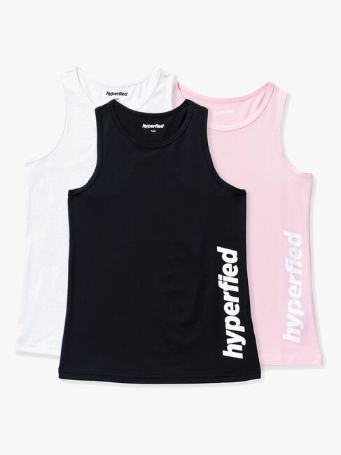 Hyperfied Split Tank Top 3-pack, Black/White/Fairy Tale