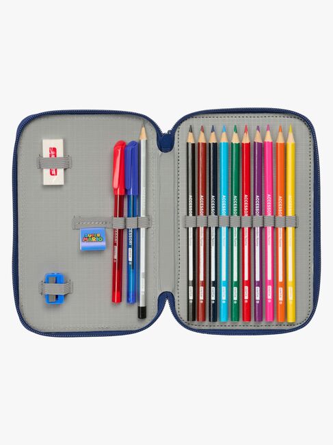 Super Mario  Fyllt Trippelpennfodral 37 Delar, Navy