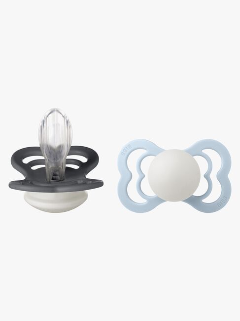 BIBS Supreme Napp 2-Pack Silikon Stl 2 Symmetrisk, Iron Glow/Baby Blue Glow
