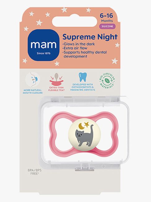 MAM Supreme Night Napp Silikon 6-16m, Rosa