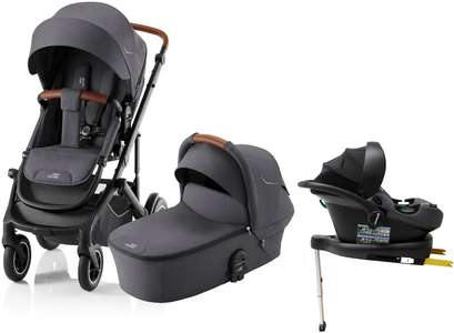 Britax Smile 5Z Duovagn inkl. Beemoo Route Babyskydd & Bas, Midnight Grey/Mineral Grey