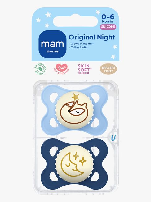 MAM Original Night Nappar Silikon 2-Pack 0-6m, Blå
