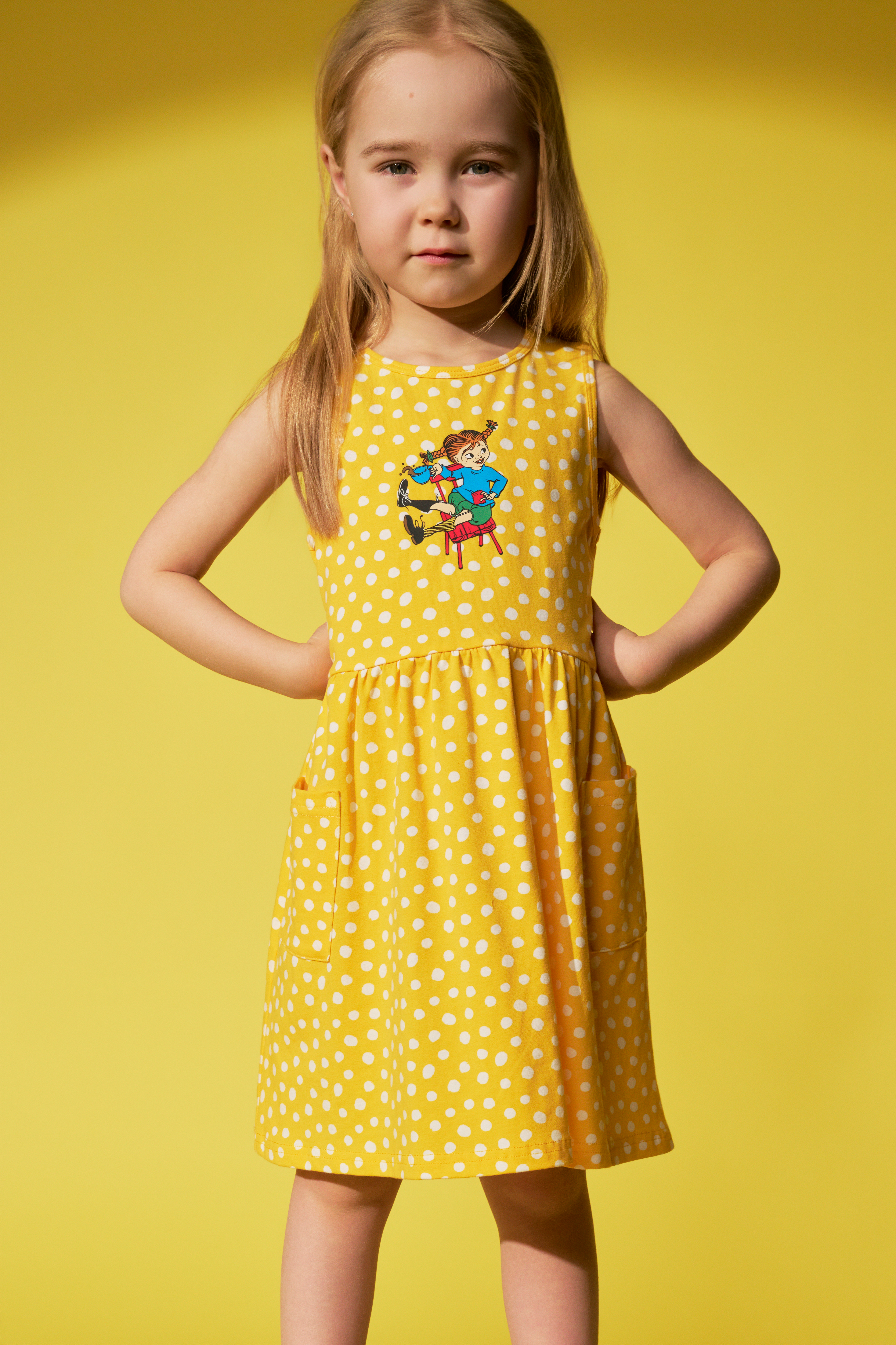Pippi Långstrump X Martinex Prickig Klänning, Gul, 104