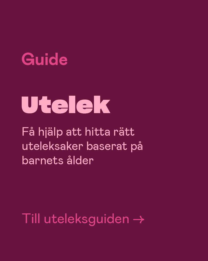 Bild med text: Guide för utelek baserat på barnets ålder. Länk till uteleksguiden.