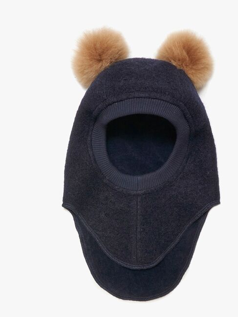 Huttelihut Balaklava Merinoull med Pompoms, Dark Navy