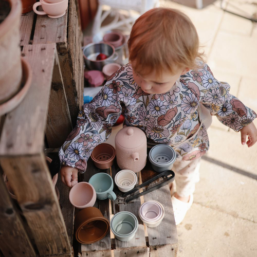 Mushie  Långärmad Haklapp, Retro Flowers