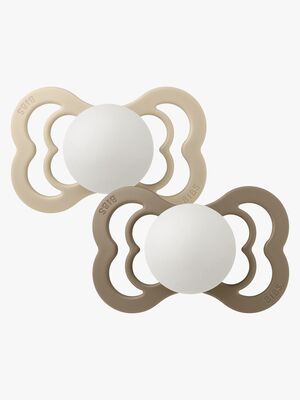 BIBS Supreme Napp 2-Pack Silikon Stl 2 Symmetrisk, Vanilla Glow/Dark Oak Glow