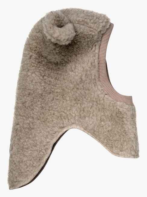 Huttelihut Teddybalaklava med Öron Merinoull, Camel Melange