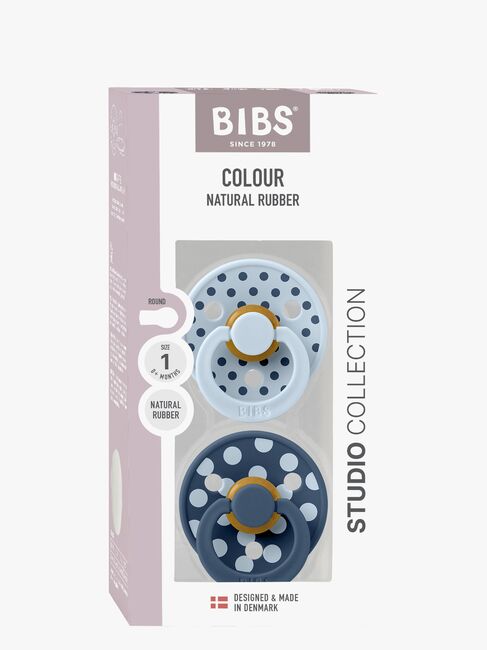 BIBS Studio Colour Polka Napp 2-Pack Latex Stl 1, Baby Blue/Steel Blue