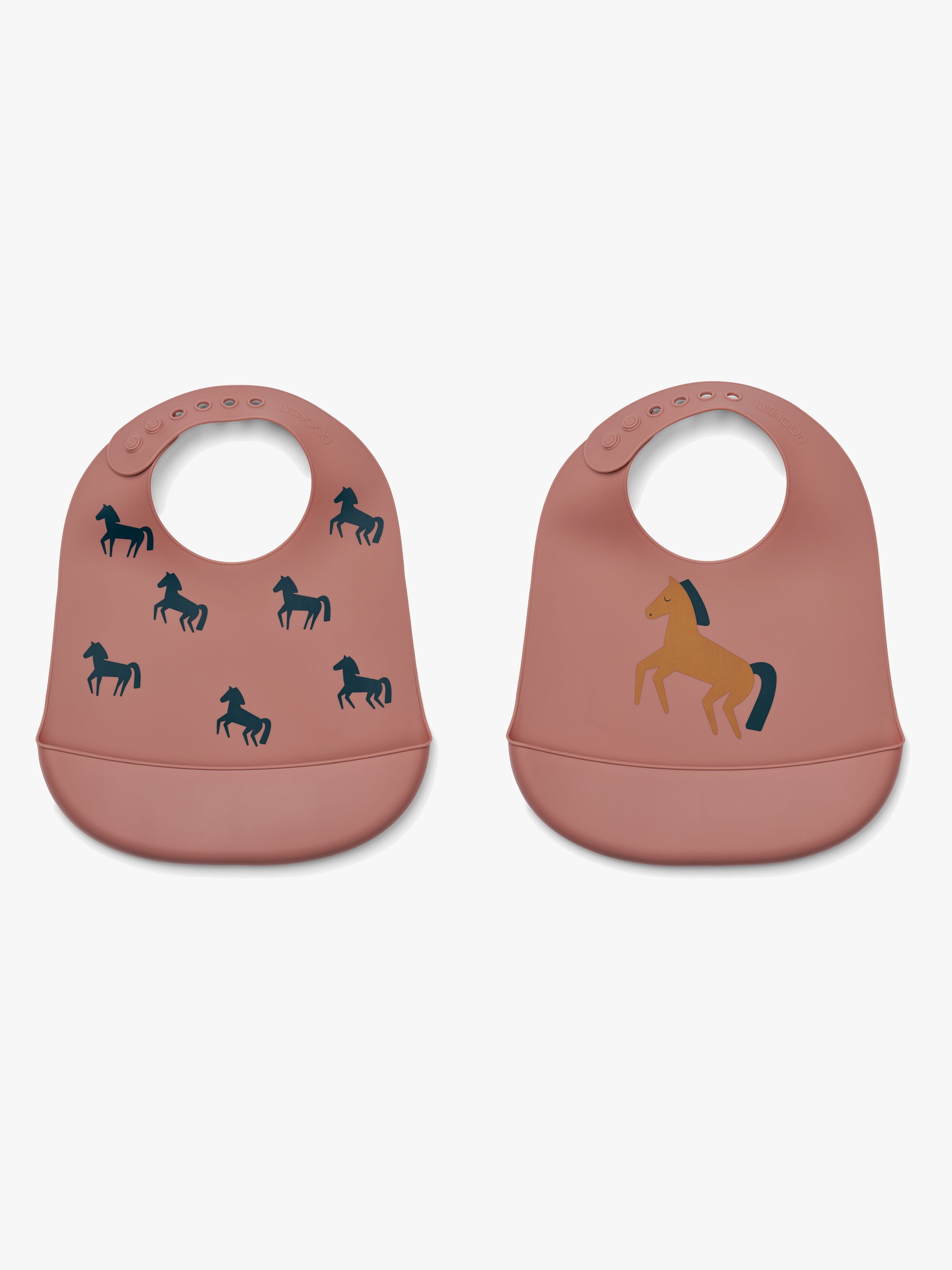 LIEWOOD Tilda Mönstrad Haklapp Silikon 2-Pack Horses/Dark Rosetta