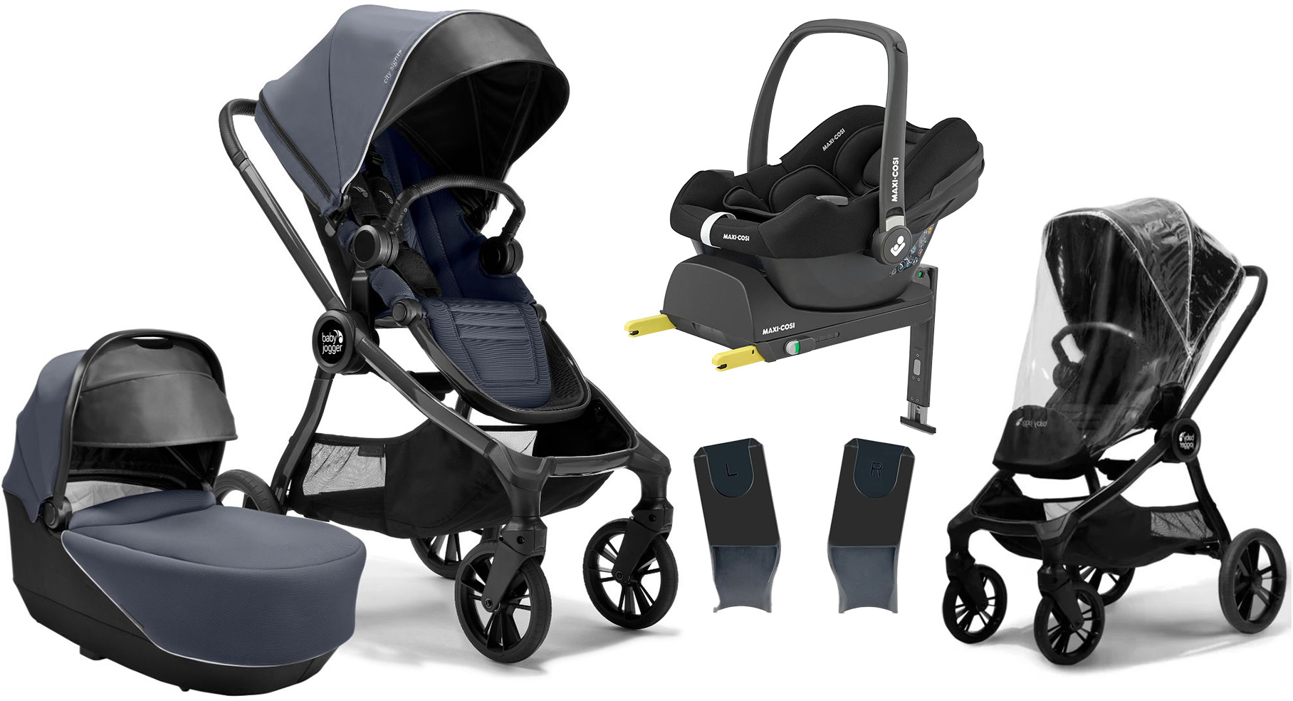 Baby Jogger City Sights Duovagn inkl. Maxi-Cosi CabrioFix i-Size Babyskydd &  Bas Commuter