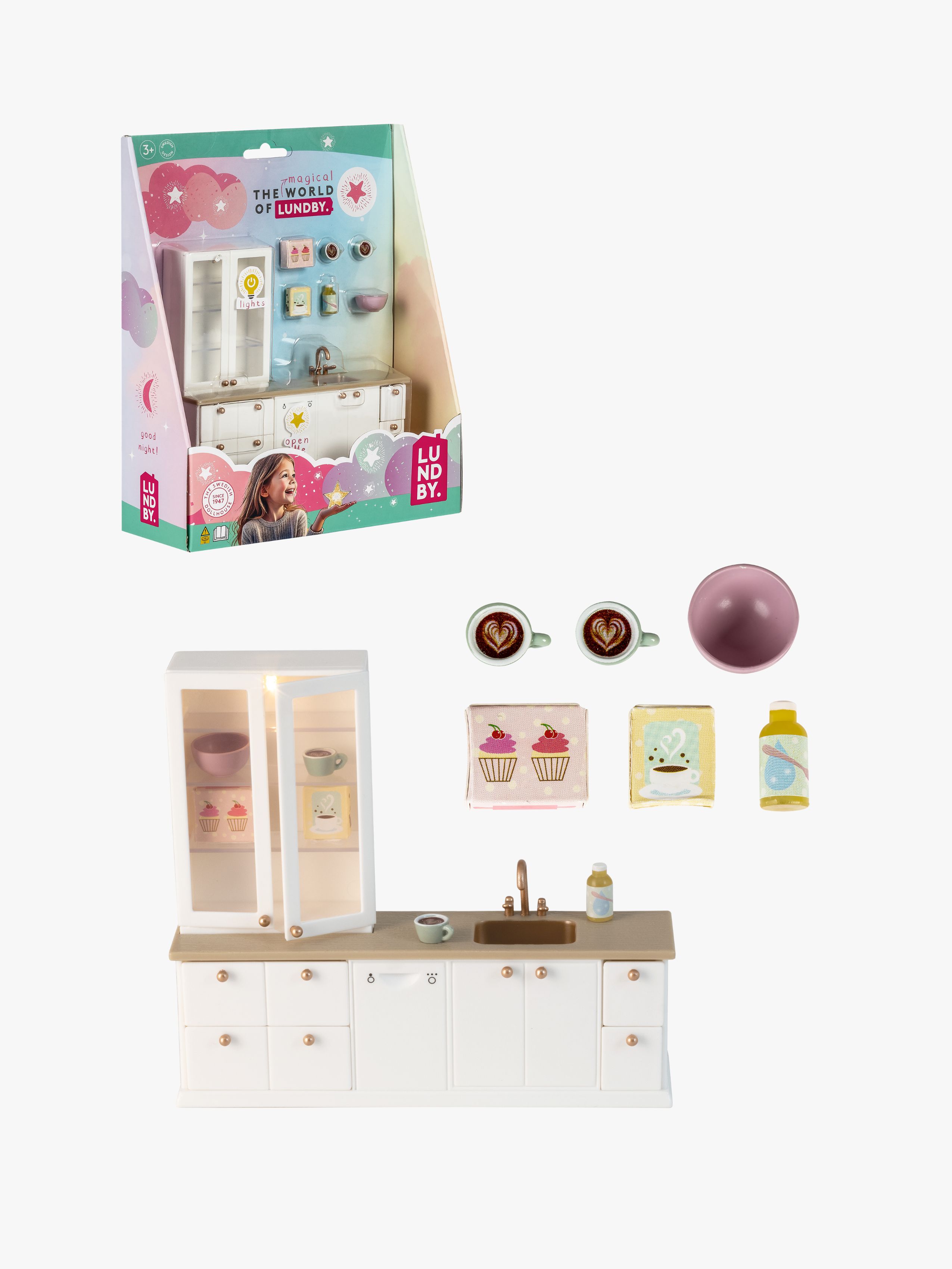 Lundby Dockhustillbehör Kök Med Vitrinskåp