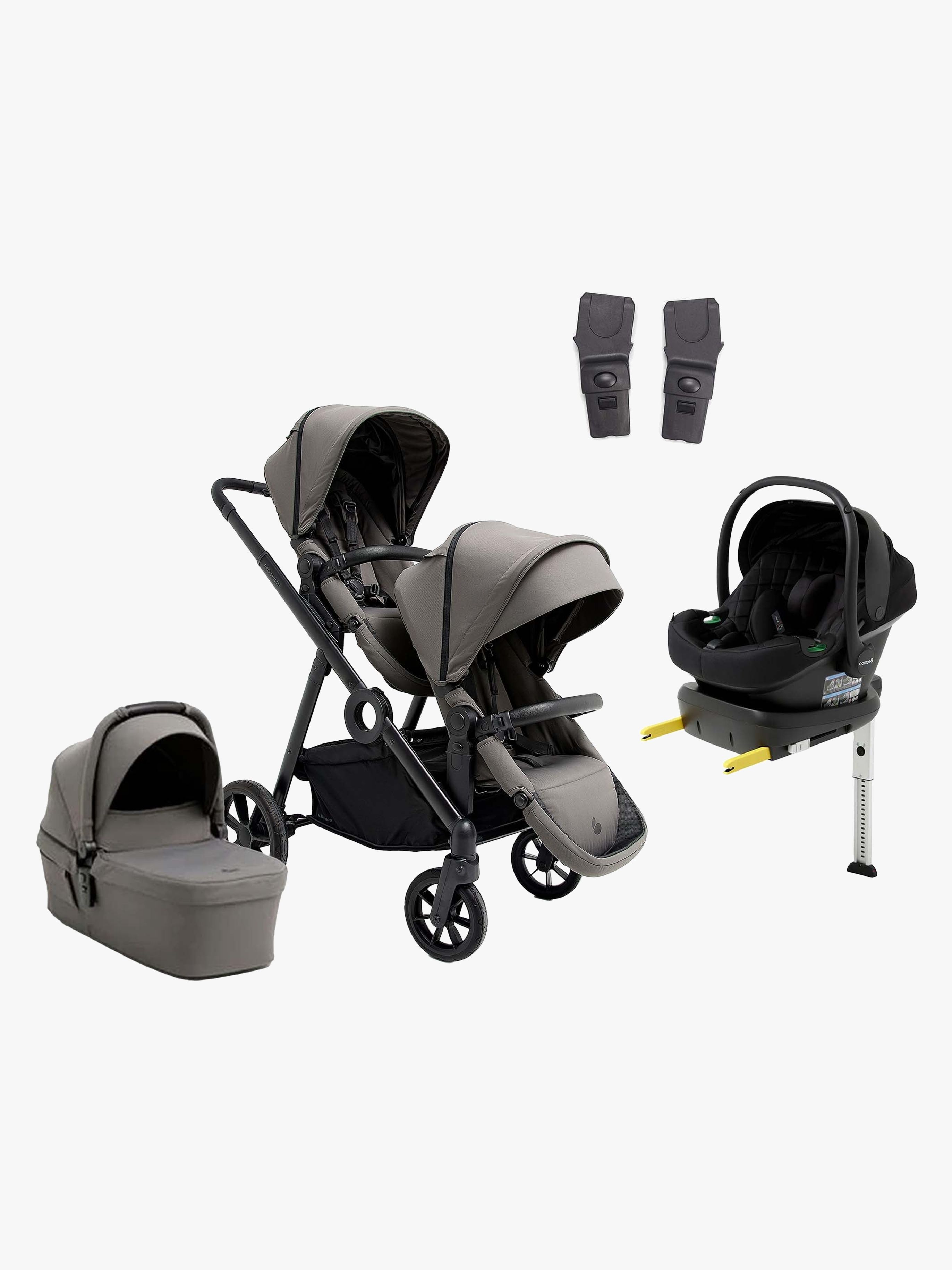 Beemoo Pro Multi 2 Syskonvagn Inkl. Route i-Size Babyskydd &  Bas, Mocha Grey/Black Stone