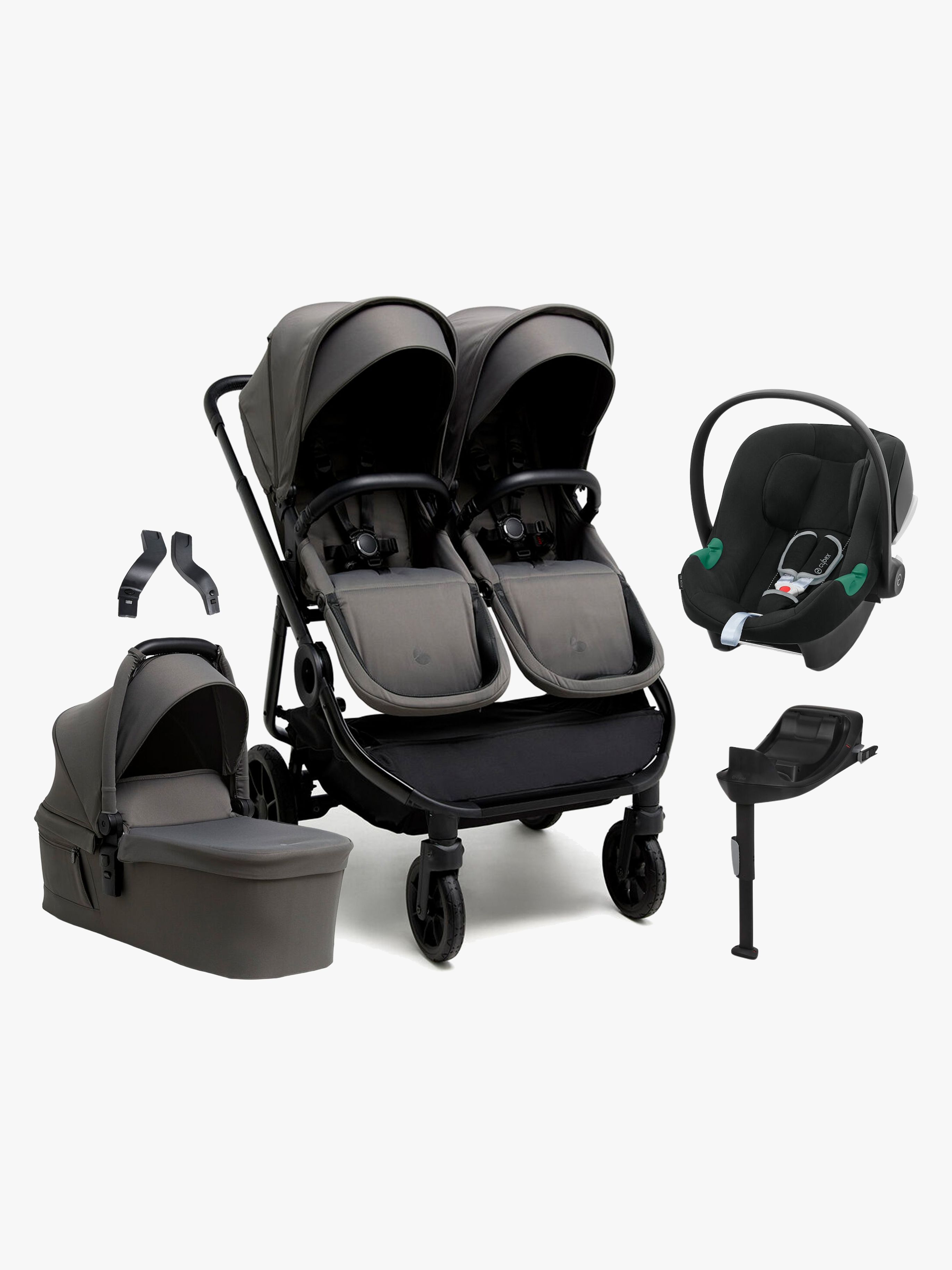 Beemoo Pro Twin 2 Syskonvagn inkl. Cybex Aton B2 &  Bas, Mocha Grey