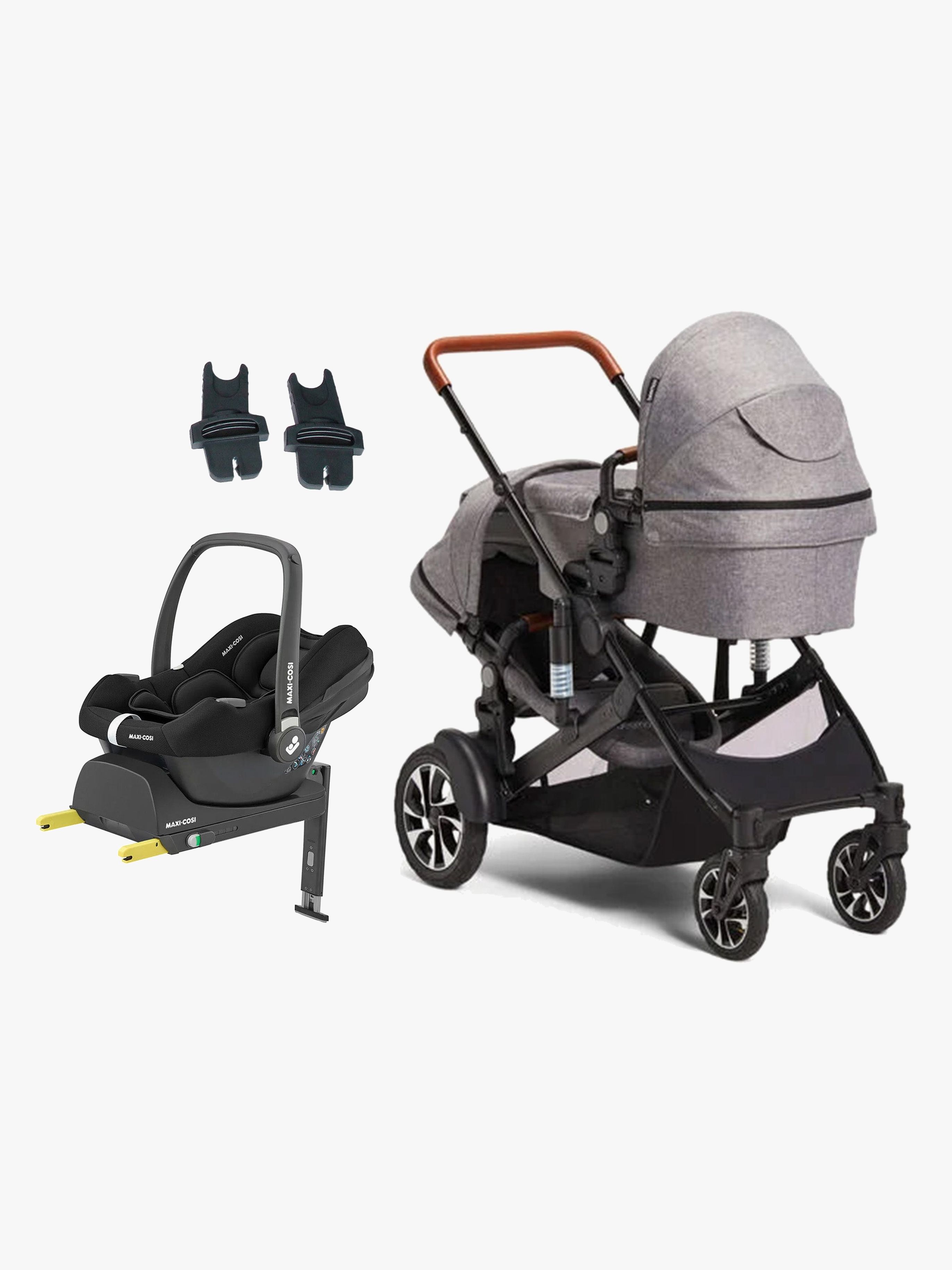 Beemoo Maxi 4 Twin Syskonvagn Inkl. Maxi-Cosi CabrioFix Babyskydd &  Bas Grey