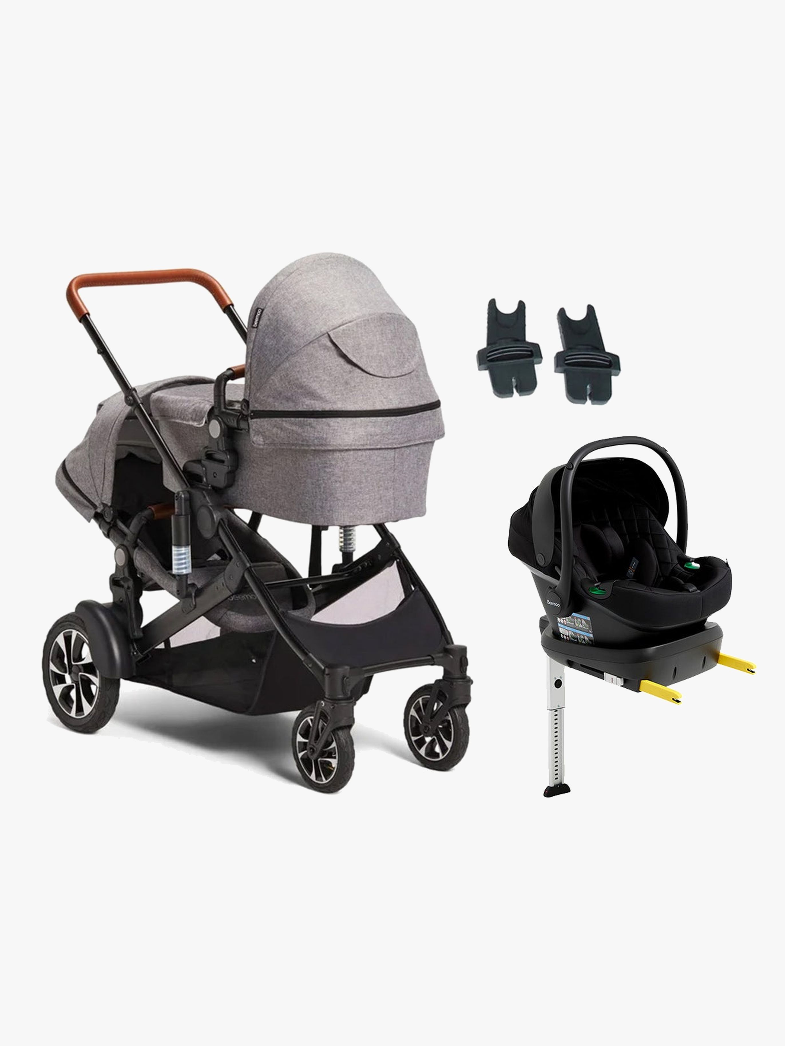 Beemoo Maxi 4 Twin Syskonvagn Inkl. Beemoo Route i-Size Babyskydd &  Bas, Grey/Black Stone